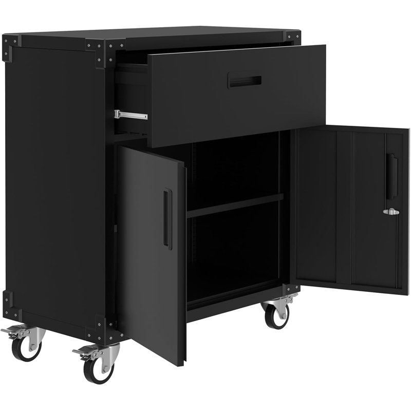 Armoire à outils de garage en métal robuste avec tiroirs verrouillables et tablettes réglables, rangement pour atelier résistant à la rouille, noir