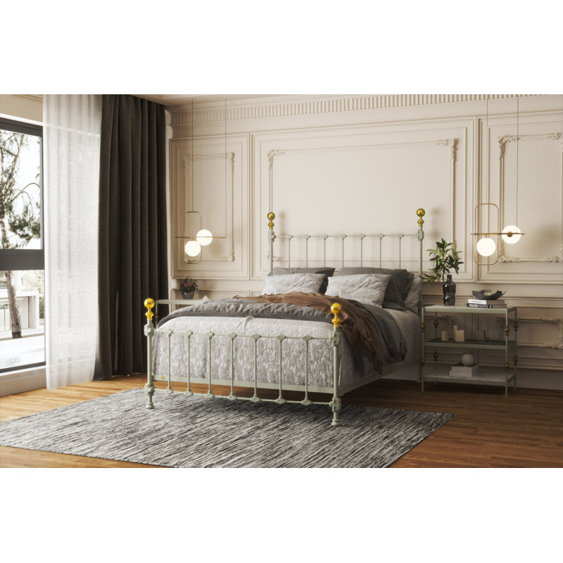 151 Palatial Bed | Complete Standard, Twin, Matte White/Light Gold