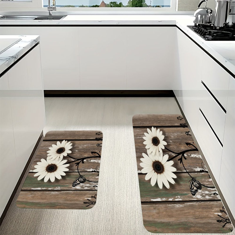Ensemble de tapis de cuisine Rustic Daisy & Butterfly - 2 pièces