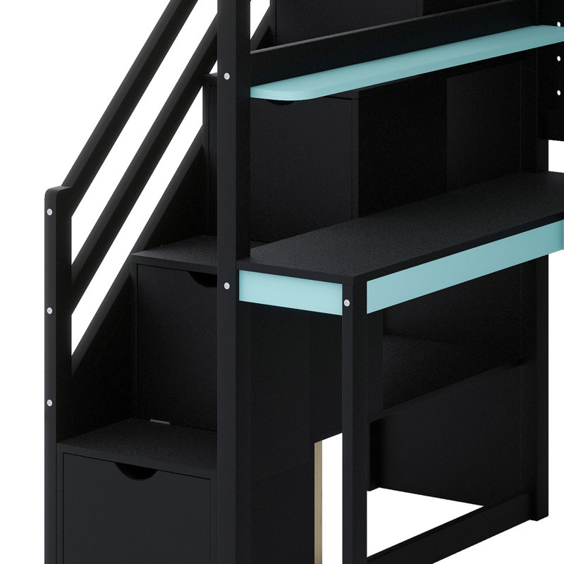 Combines Storage Stairs, Dedicated Desk, Shelving System And Pegboard, Black/Blue