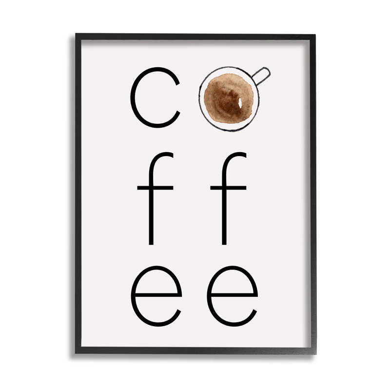 Coffee Text & Mug Framed Giclee Art by Corinne Rose Designs, Cadre flottant noir de jais, H 20 po x l 16 po x P 1,7 po