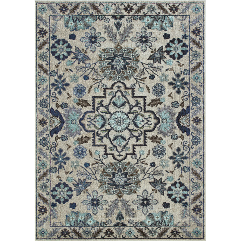 Tapis crème / bleu Boulton Morning Bloom, Rectangle 8 pi x 10 pi