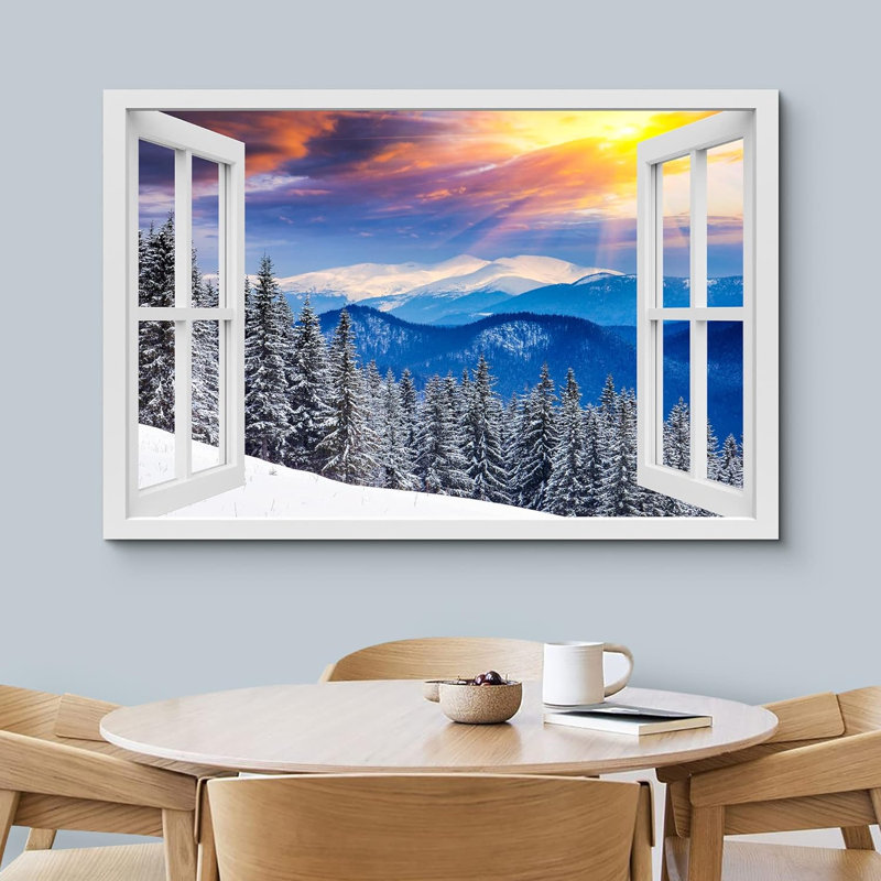 Fenêtre de paysage «Window View Colorado Winter Christmas Mountain Range Nature Scenic Landscape» sur toile