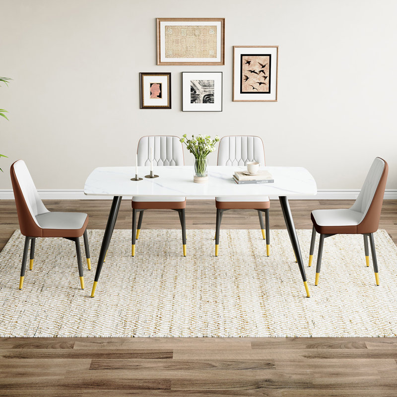 Ensemble repas en marbre, Noir, Gris clair / Brun, 5