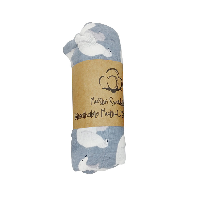 Ensemble de couverture pour bébé 1 pièce à imprimé ours polaire, couverture douce 100% coton Boutique Muslin, convient aux filles et aux garçons