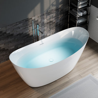 66" x 30" cUPC Certified Freestanding Acrylic Soaking Slipper Bathtub Ergonomic Backrest Scratch & Stain Resistant for Bathroom