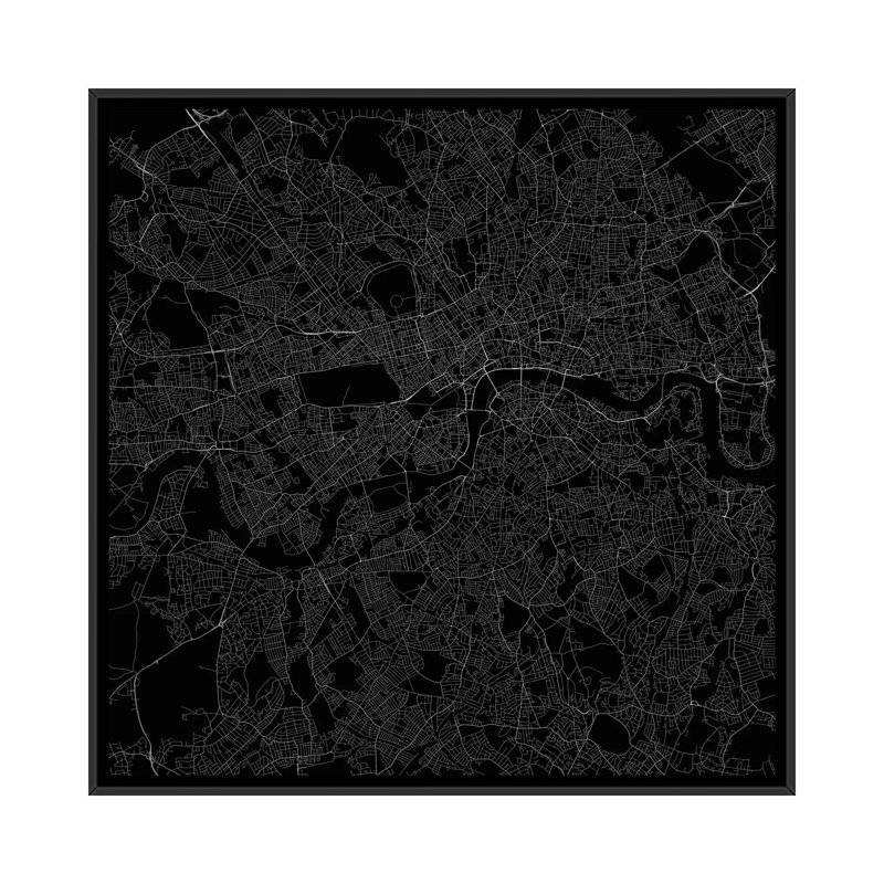 « paris routes », impression sur toile tendue, H 18 po x l 18 po x P 1,5 po, Toile avec cadre noir, Pas de tapis