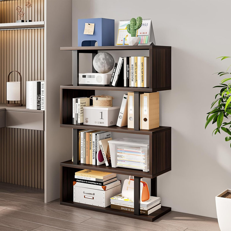S Shaped industrial bookshelf Storage, Black