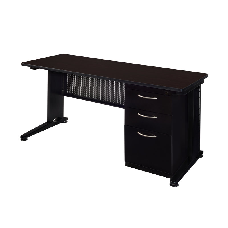 Bureau pour enseignant Nevjana Fusion avec tiroir à caisson simple, Cerisier, H 29 po x l 27 po x P 24 po