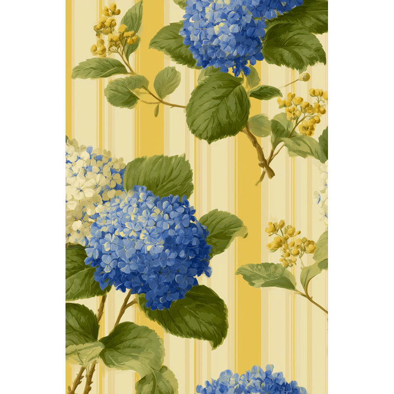 Papier peint floral hydrangées rétro, décoration murale amovible, Peler et coller