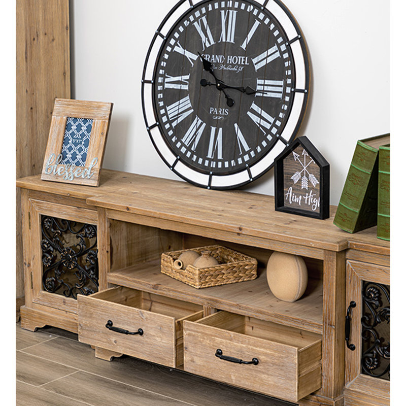 Console de télévision en bois massif Farmhouse avec rangement multi-zones