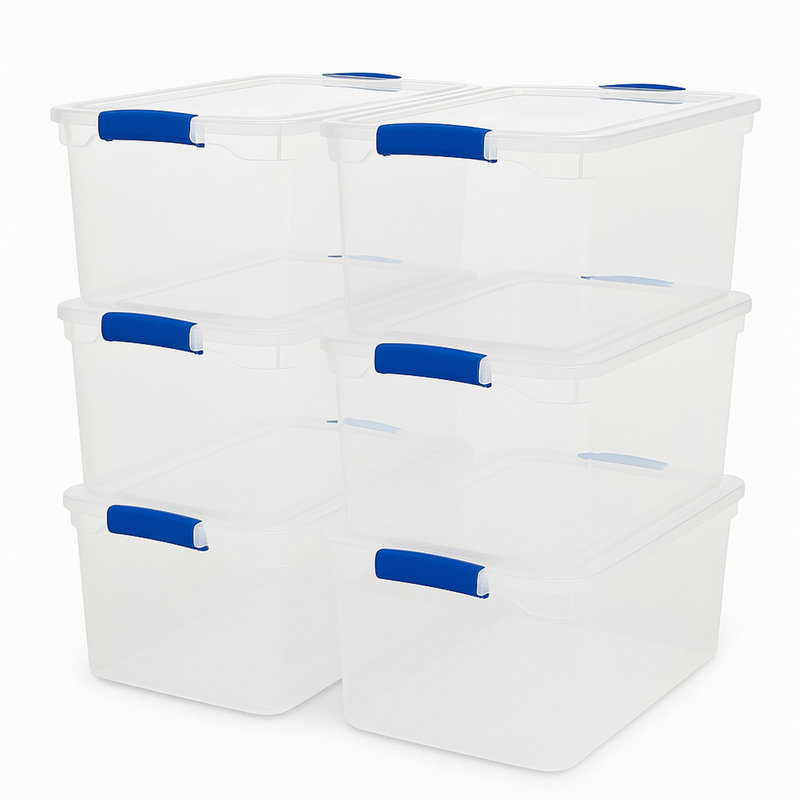 Bac de rangement avec couvercles Homz, 66 pintes, 6, Bleu / Transparent