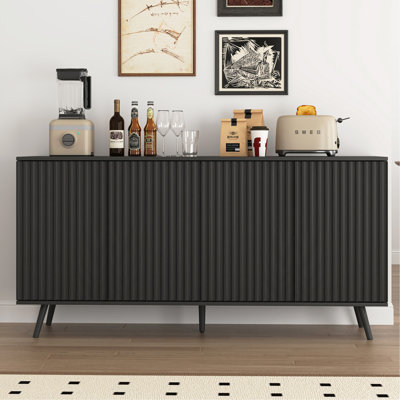 Buffet buffet avec rangement, buffet long avec 4 portes, console en bois avec tablettes réglables pour le salon, la cuisine, la salle à manger et la salle à manger - noir