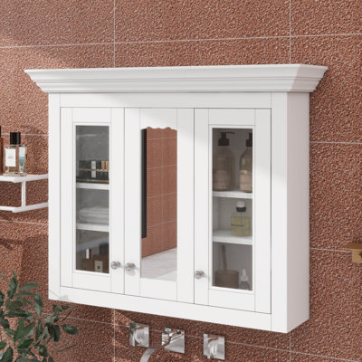 Medicine Cabinet With Mirror, 35" Wall Mounted Bathroom Storage Cabinet With Glass Doors And Adjustable Shelves, Over The Toilet Storage Cabinet