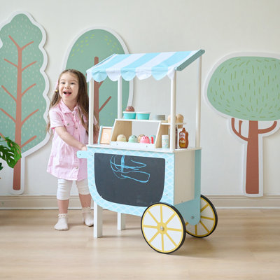 Tamson Kids My Little Helper Wooden Ice Cream Play Cart & 33 pc. Accessory Set