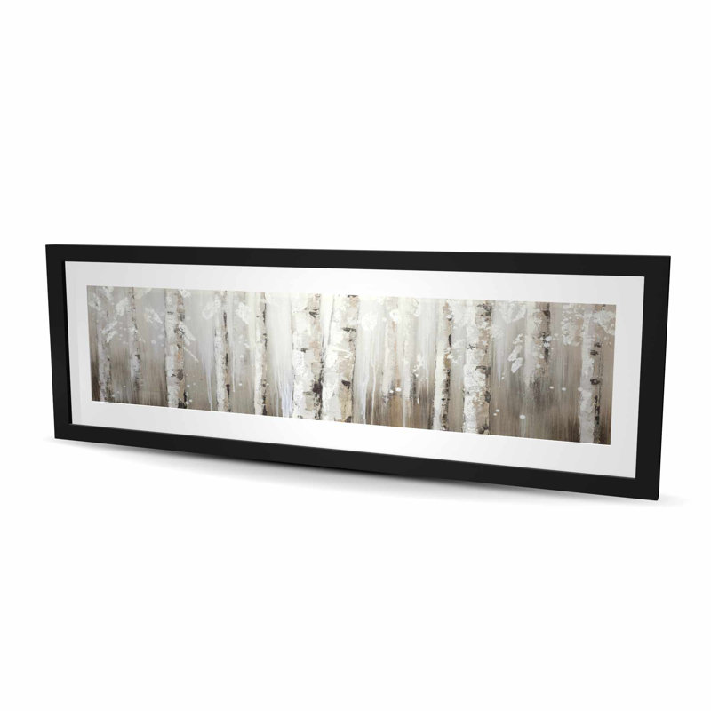 Bouleaux blancs sur fond gris - Hygge Trees, reproduction encadrée, H 48 po x l 16 po, Noir