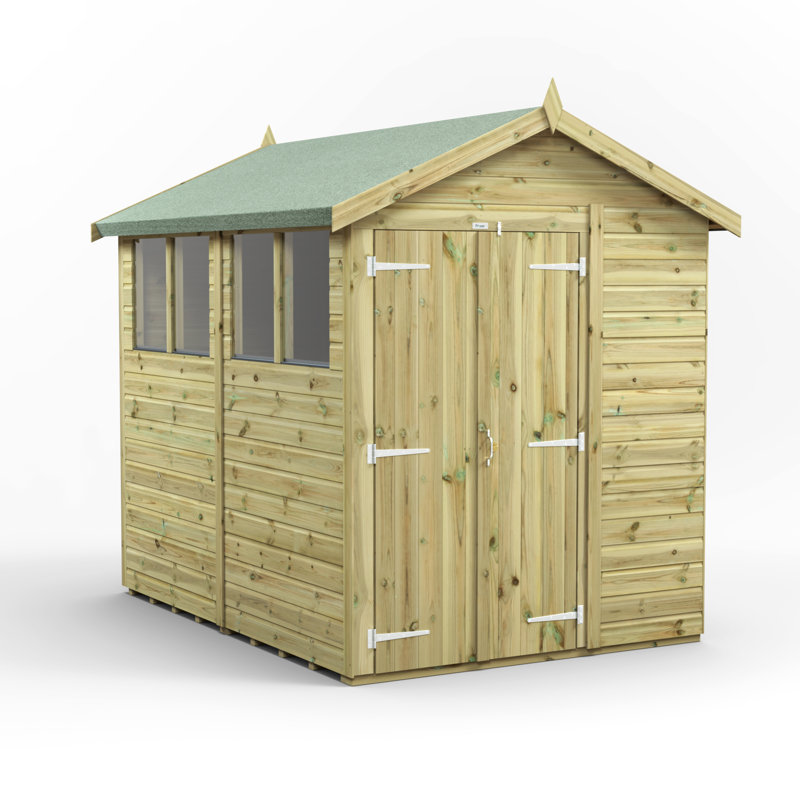 Powersheds 8 x 6ft Premium Pressure Treated Timber Apex Garden Shed, Double Doors