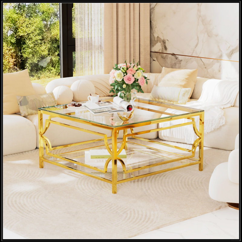 Table basse carrée en verre, Transparent