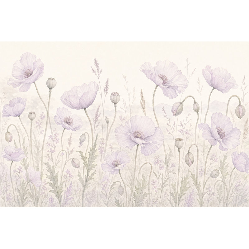 Papier peint aquarelle, coquelicots, amovible, fleurs sauvages, pré, décoration murale, 160 po x 108 po, Peler et coller