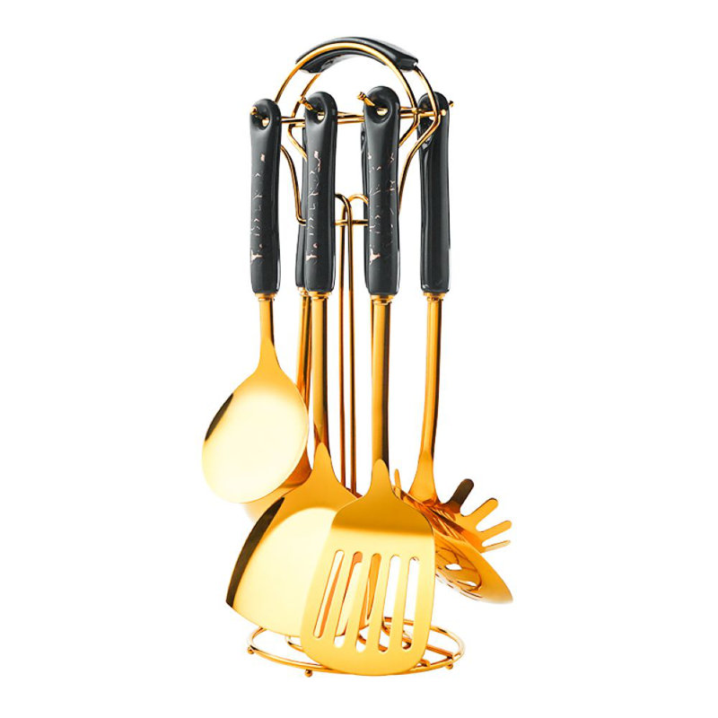 Belfry Kitchen Shela Utensil Set, Black/Gold
