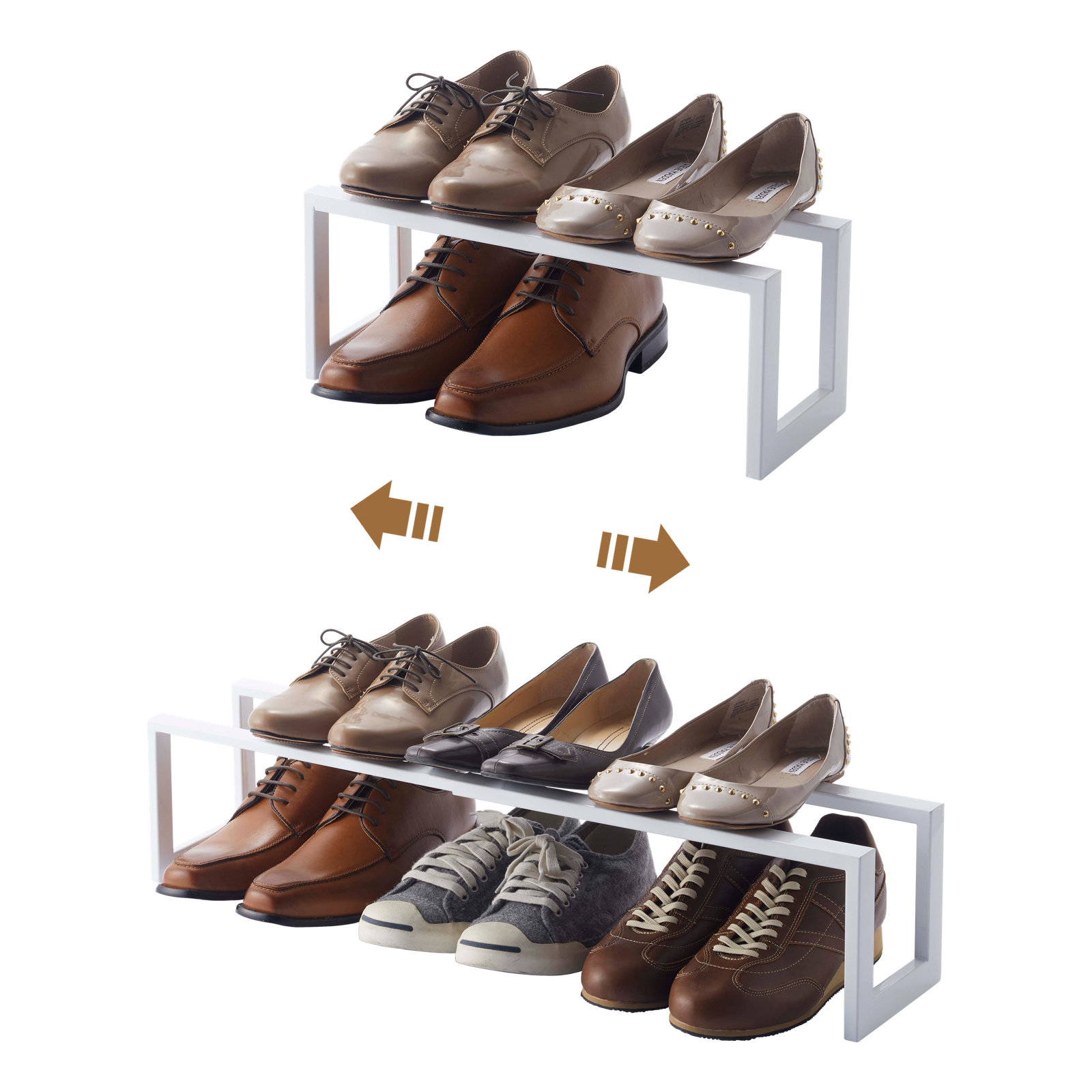 Yamazaki Home Adjustable Shoe Rack, Small, Steel,  Holds 4 to 8 shoes, Expandable, Stackable, White