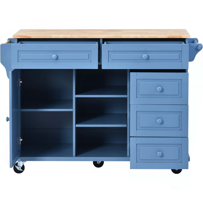 Chariot de cuisine avec îlot de cuisine mobile avec rangement et 5 tiroirs, Bleu