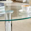 Table basse ronde en verre trempé de 27,5 po de diamètre - 17,7 po de hauteur, base en métal argenté, bordure luxueuse légère-760419708