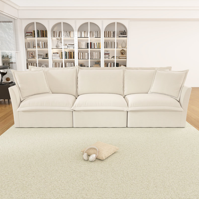 Grand canapé moderne et confortable, Chenille blanche