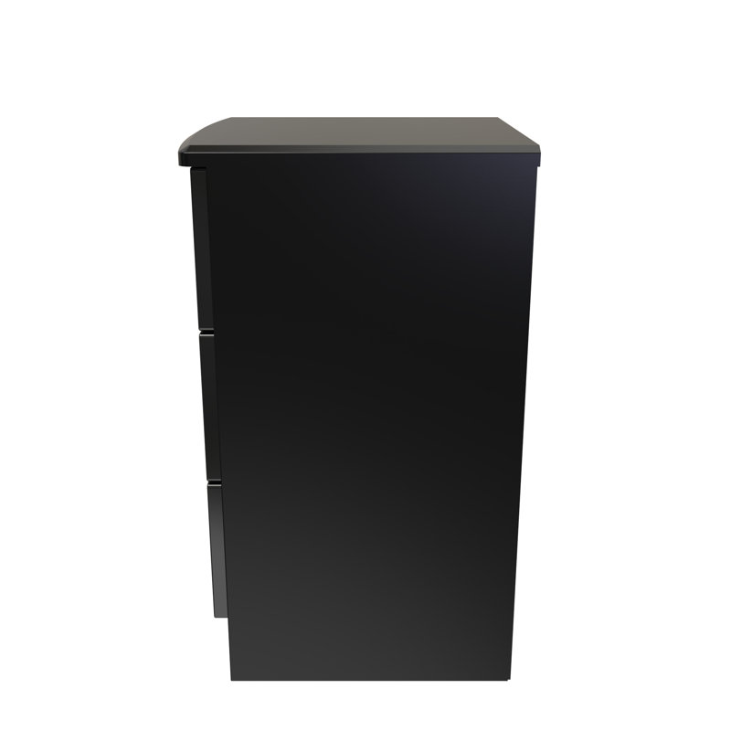 Fully Assembled Lebay 3 Drawer Bedside Table, Black, Black