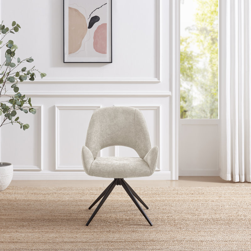 Lyla Luxury Fabric Upholstered Swivel Dining And Office Chair With Metal Legs, Cream