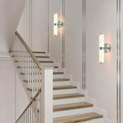 Resin Imitation Marble And Chrome Wall Sconce, Set Of 2,modern Vertical Light Fixture