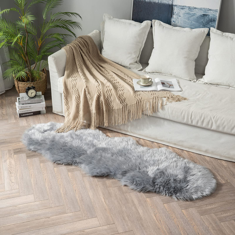Plush Shag Novelty Faux Sheepskin Fur Fluffy Rug in Gray, Novelty 2' x 6'