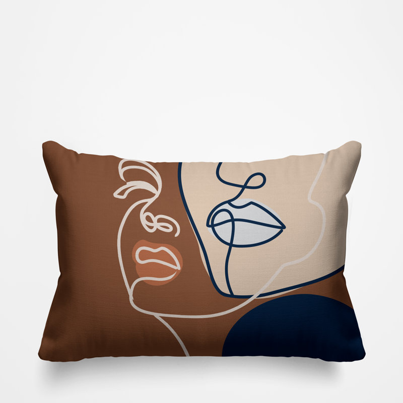 Conte Minimalist Line Face Indoor/Outdoor Throw Pillow, Walnut