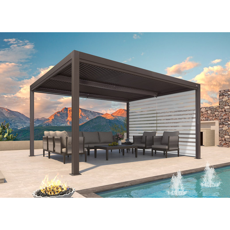 Purple Leaf Louvred Pergola Accessories Pull Down Roller Shade Privacy Shade Sun White Side Shade, Bronze Frame. Pergola Not Included