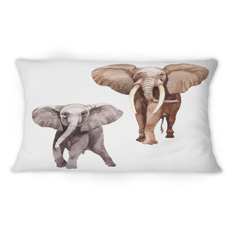 Coussin décoratif à imprimé traditionnel Exotic Elephants On White - 1