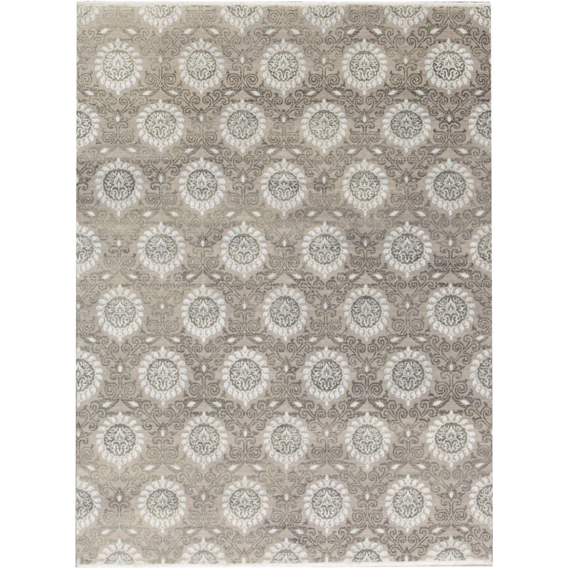 Brookhaven Damask Area Rug in Gray