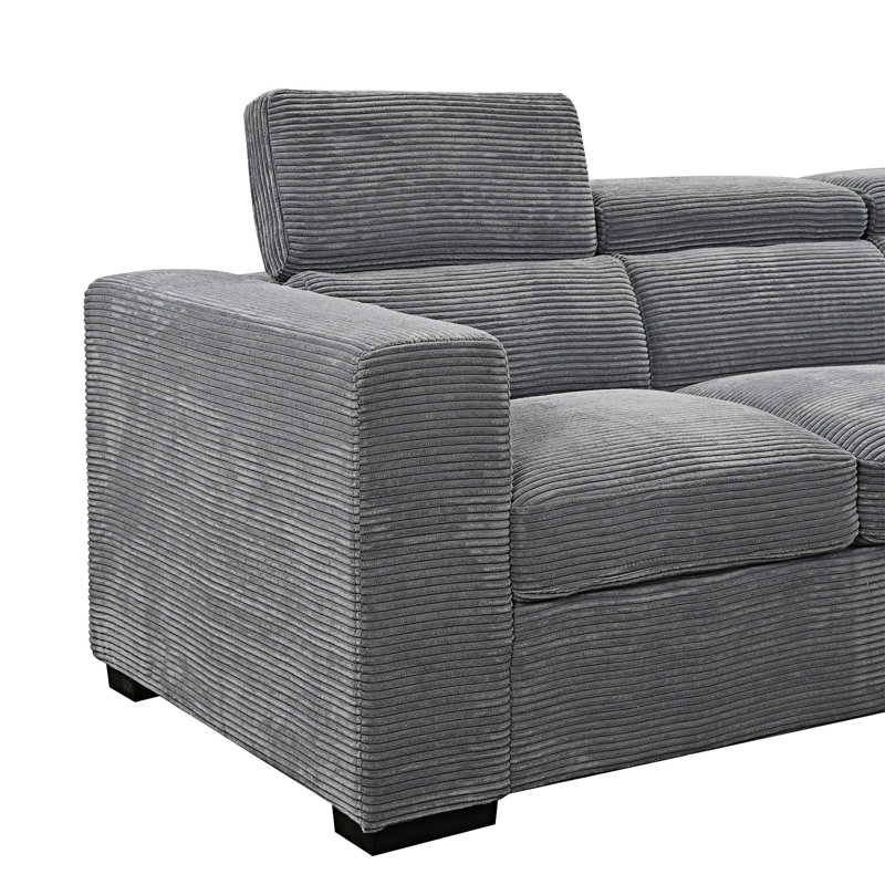 Canapé-lit modulaire surdimensionné de 123 po avec divan-lit en U et méridienne avec rangement, Velours côtelé gris foncé