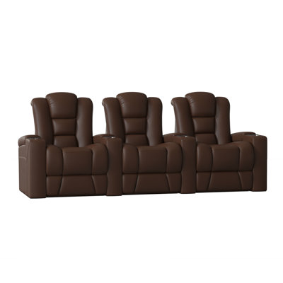 Upholstered Power Reclining Home Theater Seating with Cup Holder