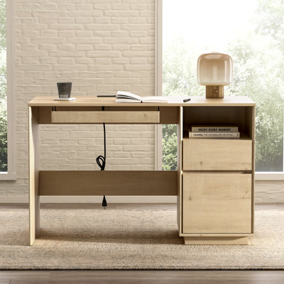 47" Farmhouse Office Desk W/ Power Outlet & Storage