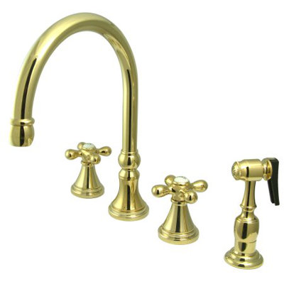 Deck Mount Two Handle Widespread Kitchen Faucet with Metal Cross Handle