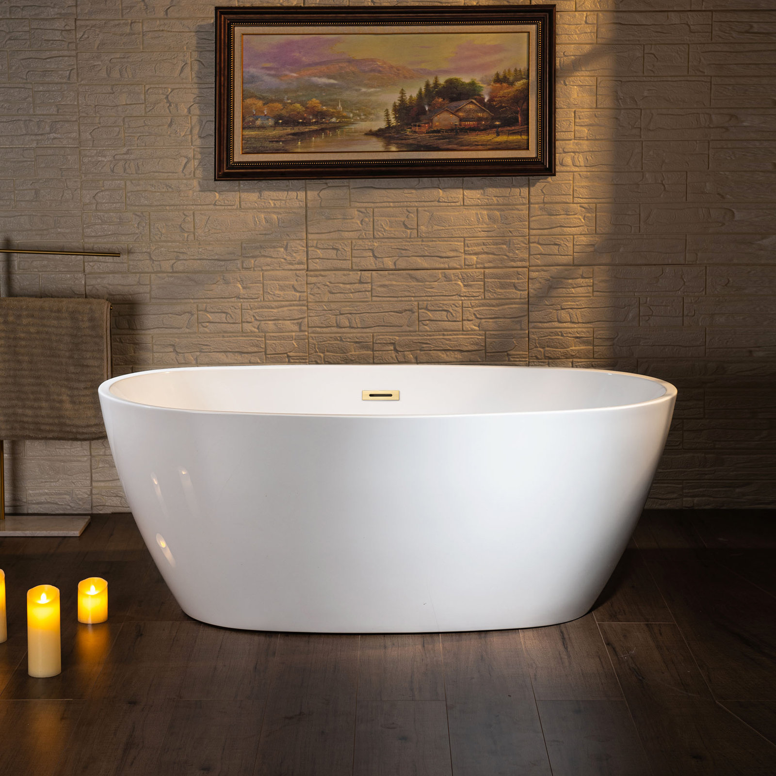 Ember 55" Double Ended Soaking Bathtub, White/Brushed Gold