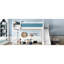 Grand lit mezzanine de couleur bleue et blanche, tablettes de rangement, glissade amovible, bois de pin, sans sommier, jeu ludique et peu encombrant-251890184-251890185