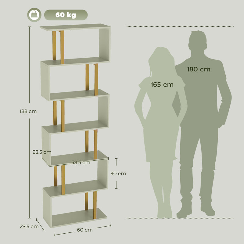 188 cm H x 60 cm W Steel Bookcase, Green, Gold