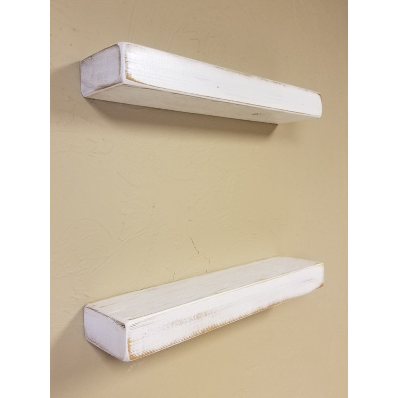 Tablette flottante en bois de pin massif 2 pièces Alouette, H 1,5 po x l 30 po x P 7 po, Blanc