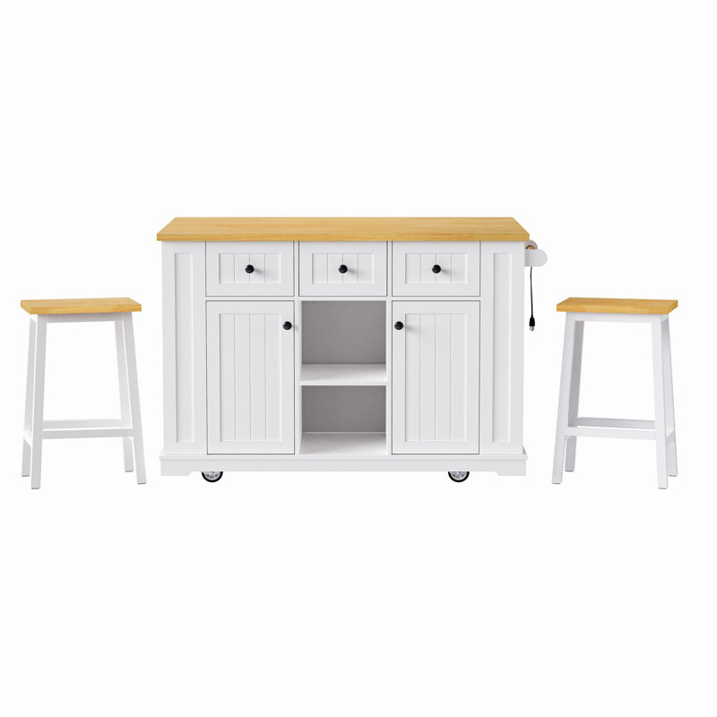 Îlot de cuisine 53 po avec 2 tabourets de bar Arlonda, Blanc