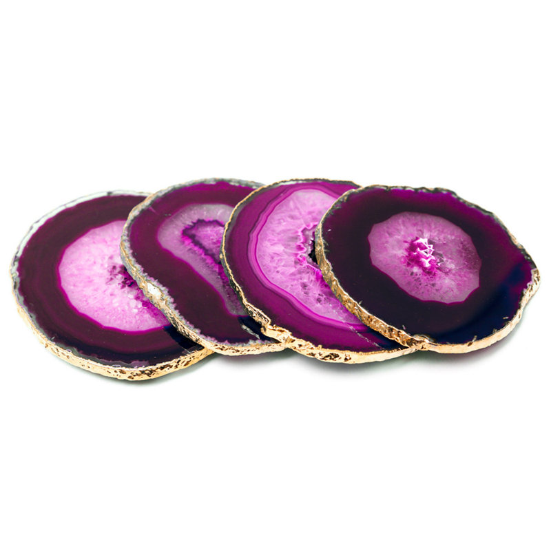 Dessous de verre en pierre d’agate, Rose/or, Oui