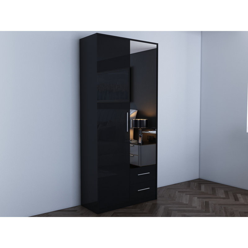 Pamel 2 Door Manufactured Wood Wardrobe, Gloss Black