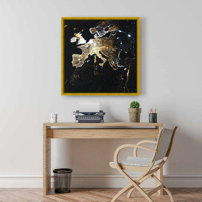 European Continent Canvas | Earth & Galaxy Black Framed