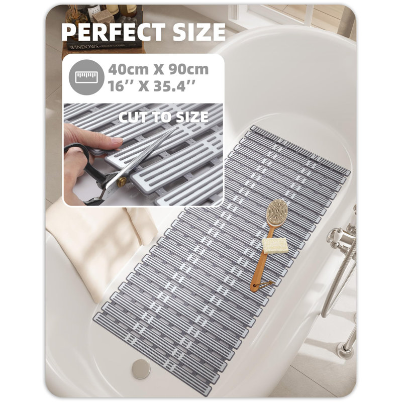 Tapis de bain, L 16 po x L 36 po, Gris / blanc