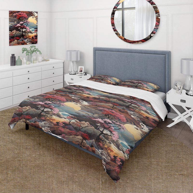 Mountain Ukiyo E Landscapes II Duvet Cover, King Duvet Cover + 2 King Shams
